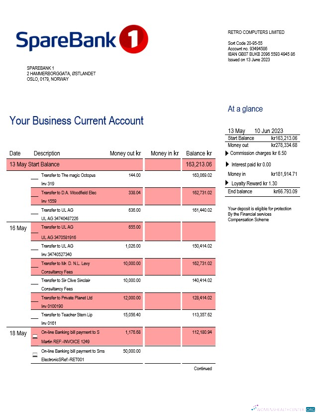 Download Sparebank 1 firm account statement Word and PDF template Photoshop template
